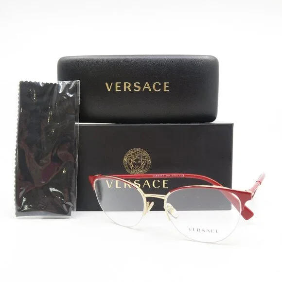 Versace MOD. 1247 1408 52mm Red and Gold Semi Rimless, New Women's Eyeglasses. - Picture 2 of 8